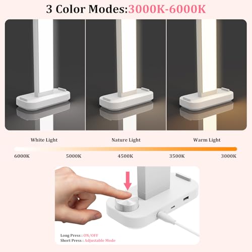 iVict 34-Inch Nail Desk Lamp with Phone Stand - White, Adjustable Brightness & Color