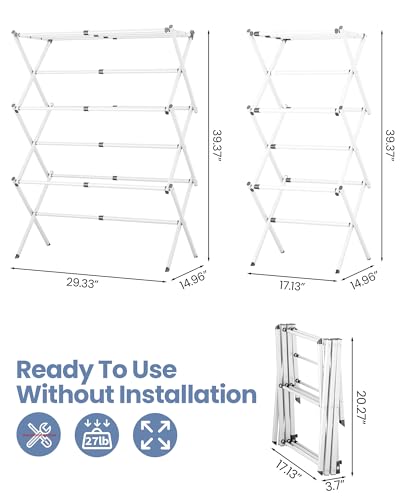 APEXCHASER White 3-Tier Clothes Drying Rack No Install Expandable Laundry Stand
