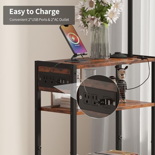 HavenlyYouth Floor Lamp with Table & Storage Baskets, Adjustable LED Nightstand