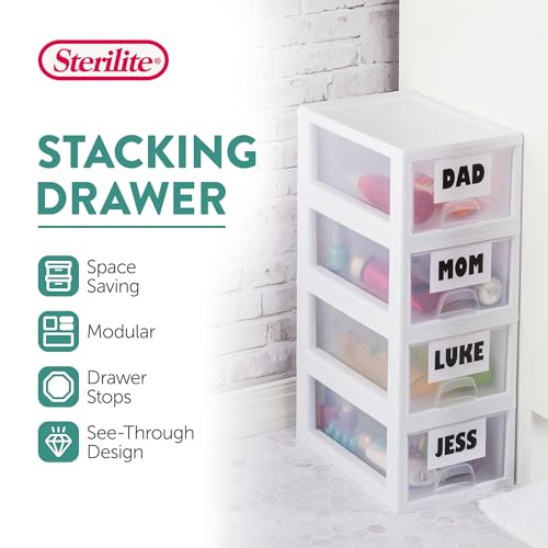 Sterilite Stacking Drawer Storage Organizer for Clothes 6 Quart 6 Pack