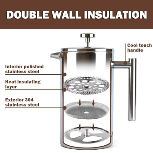 Large Capacity Stainless Steel French Press Coffee Maker 61oz 1.8L