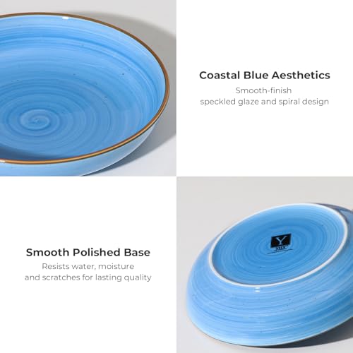 8.5 Inch Pasta Bowls Set of 6 - Gradient Blue Ceramic Salad & Soup Bowls