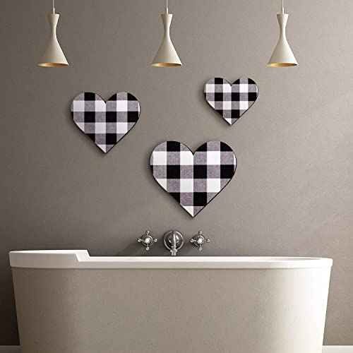 Jetec 3 Pcs Heart Shaped Wood Sign Gray Purple Buffalo Plaid Christmas Wall Decor Farmhouse Rustic Wooden Heart Hanging Wall Sign for Kitchen Bedroom Bathroom Living Room Gift, 3 Sizes