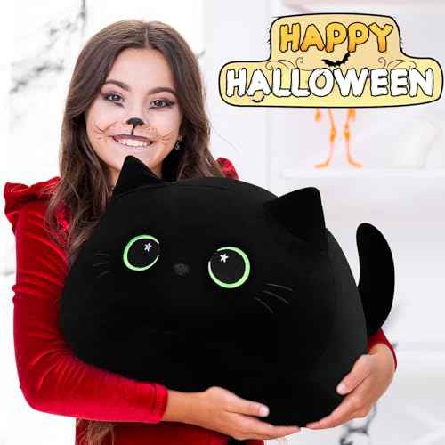 19'' Black Cat Plush Toy- Giant Black Cat Stuffed Animal, Large Plushie Toy Kawaii PlushiesGreen Star Eyes Cat Plush Pillow, Decor Plush Toys Plushie Christmas Birthday Gift for Kids