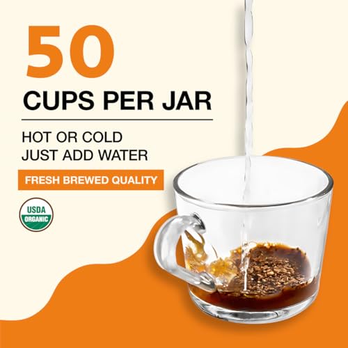 Organic Instant Coffee Medium Roast - 3.53 Oz Jar, Pack of 6 - Fair Trade & USDA Certified