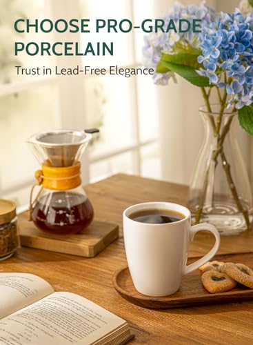 Sweese 16oz White Porcelain Coffee Mug - Set of 6, Durable, Microwave & Dishwasher Safe