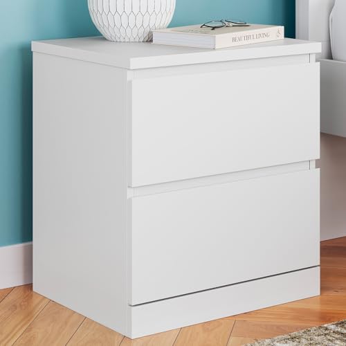 White Nightstand with 2 Drawers - Modern Minimalist Bedside Table