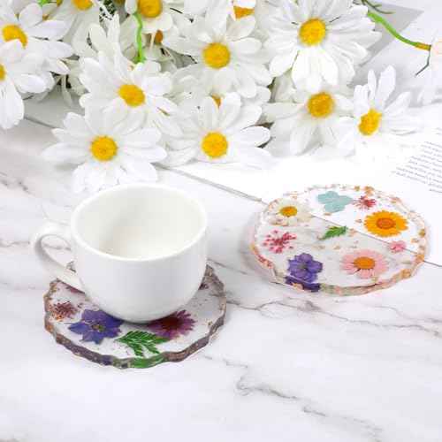 Flower Coasters Set of 2, Non-Slip Resin Cup Mat, Reusable Coasters for Tabletop Protection for Desk for Home Office Bar