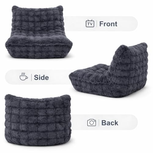 Memory Foam Bean Bag Chair with Faux Fur Cover - Dark Grey, Compact & Supportive