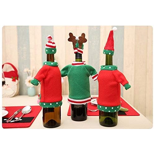 Christmas Wine Sweater - Ugly Santa, Reindeer and Snowman Cover for Red Wine Bottles - Christmas and New Year Party Decoration (3Pcs)