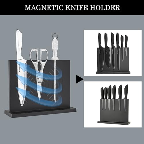 Black 15-Piece Kitchen Knife Set with Magnetic Holder - High Carbon Stainless Steel