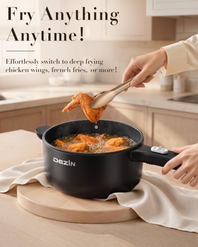 Dezin 2L Black Electric Hot Pot, Non-Stick Cooking & Sauté Pan, 700W Adjustable Power