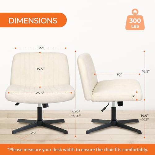 Orange Factory Criss Cross Chair - Wide Fabric Vanity Seat, Beige No Wheel