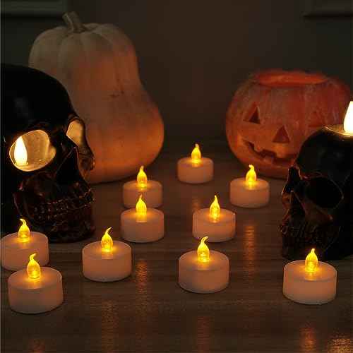 Flameless Flickering LED Tea Lights Candles Pack of 12, Warm Yellow Votive Battery-Operated Candles for Wedding Anniversary Halloween Christmas