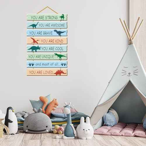 Rutiyoka Dinosaur Room Decor for Boys Bedroom Wall Dino Inspirational Art Kids Wood Decorations Little Boy Nursery Toddler Sign