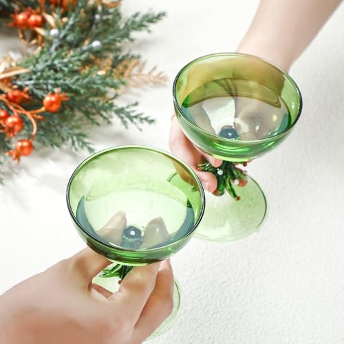 Sunnychicc 2 Pcs Green Christmas Tree Stemmed Wine Glasses 5.5oz – Tree Trunk Stemware