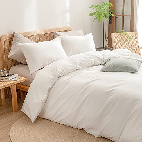 BESTOUCH Oversized King Cotton Duvet Cover Set Off White Linen Feel 120"x98"