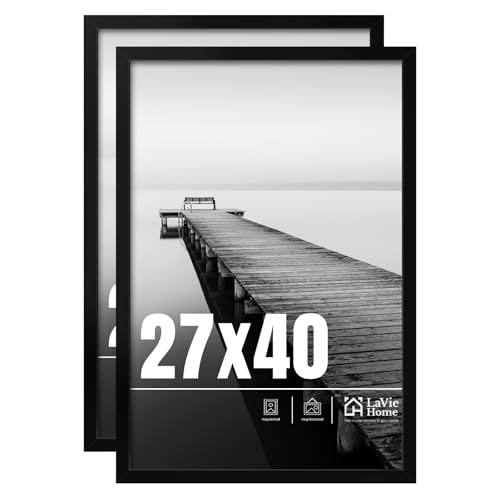 27x40 Black Picture Frame Set - 2 Pack HD Plexiglass Wall Photo Frames