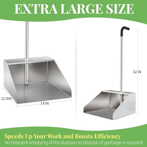 Extra Large Metal Dust Pan with Long Handle - Heavy-Duty Jumbo Debris Pan - Variation 1