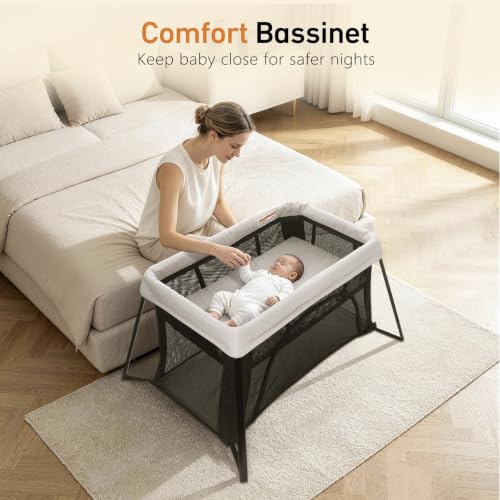 Travel Bassinet & Playard - Foldable Portable Baby Crib for 0-24 Months