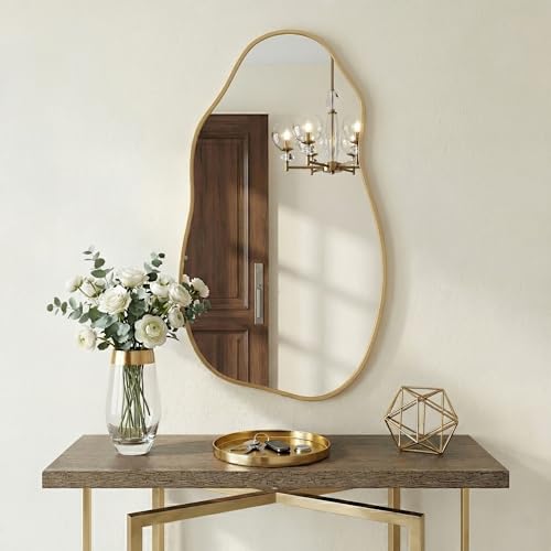 Matte Gold Irregular Organic Freeform Wall Mirror - 30x16.5 Inch Variation of THIS listing