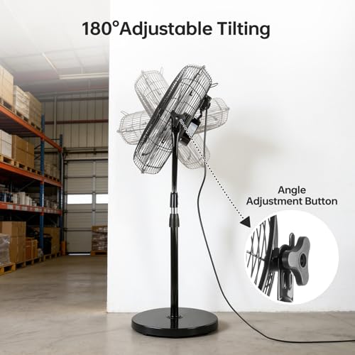 20 Inch Heavy Duty Metal Pedestal Fan - High Velocity Cooling & Adjustable Height