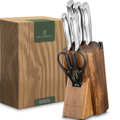 7-Piece Kitchen Knife Set with Block and Integrated Sharpener - WALDWERK