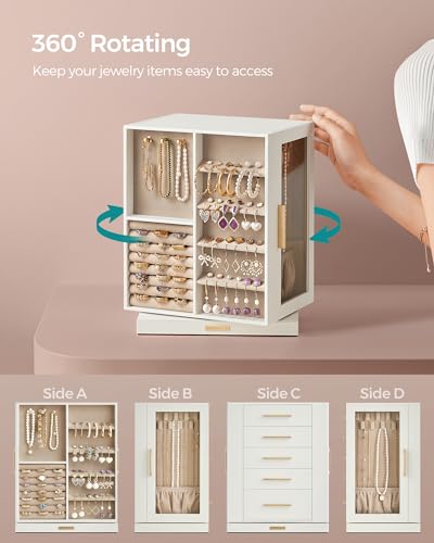 SONGMICS Cloud White Jewelry Box Organizer with 360° Rotating 5 Drawers - GISELLA Collection