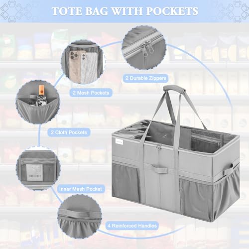 Heavy Duty Extra Large Utility Tote Bag 2 Pack - Collapsible Grocery Shopping Bags with Pockets & Handles