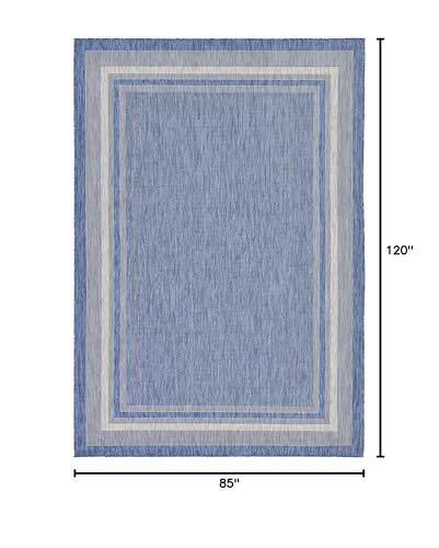 Unique Loom Outdoor Border Area Rug 7'1" x 10' Rectangle Blue Ivory - Patio & Garden Decor