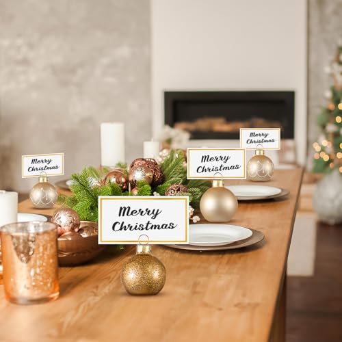 Civaner 24Pcs Christmas Ornament Place Card Holders & Name Cards Set - 3 Designs, 24 Holders, 36 Blank Cards