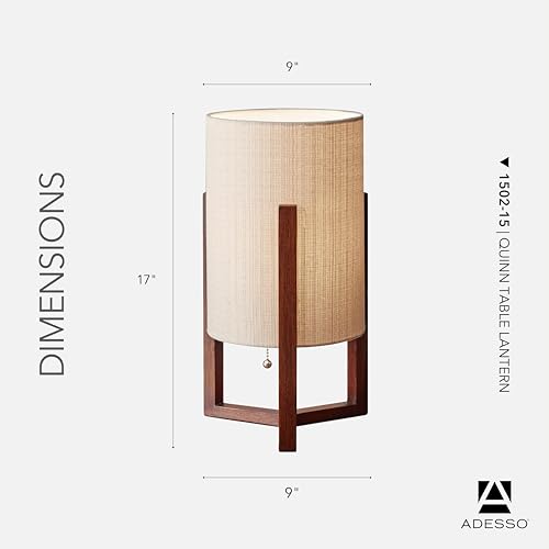 Walnut Birch Wood & Linen Table Lamp - Modern Compact Nightstand Light