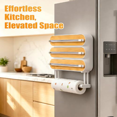 4 in 1 Plastic Wrap Dispenser with Cutter - Kitchen Organizer & Food Wrap Holder