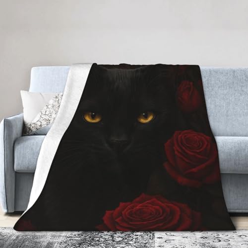 Black Cat Throw Blanket 60x80in Gothic Cozy Flannel for Sofa & Bedroom - Dark Aesthetic Gift