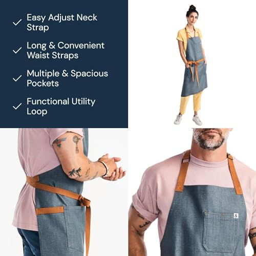 Hedley & Bennett Essential Chef Apron Cedar Blue - Professional Kitchen Wear