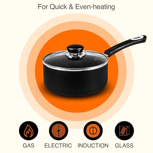 Nonstick Saucepan Set 1QT & 2QT with Lids - Grey-Black, PFOS Free