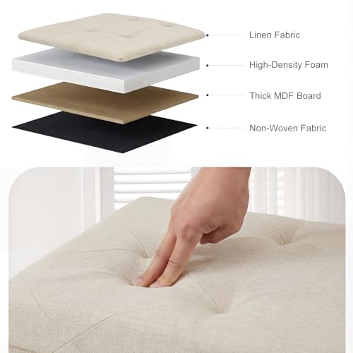 43-Inch Folding Storage Ottoman Bench with Linen Fabric - Soft Beige