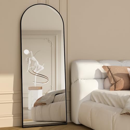 Black 56x16 Inch Full Length Arched Floor Mirror with Stand - Modern Home Decor