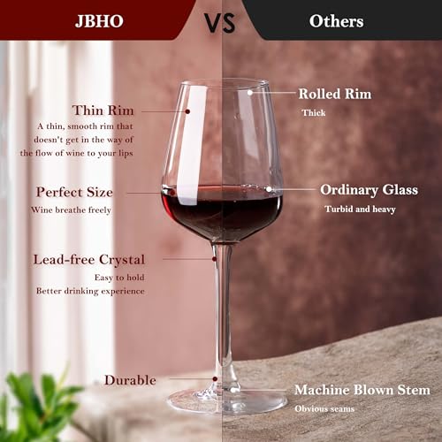 Set of 6 Hand Blown Bordeaux Wine Glasses - 18 Ounce Lead-Free Crystal, Elegant Gift Packaging