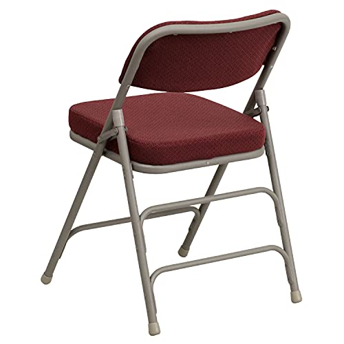 Burgundy Fabric Folding Chairs Set of 2 with Cushioned Seat, Gray Frame, 300lb Capacity