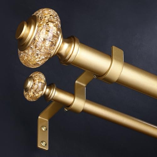 Gold Double Curtain Rod 36-153 Inch with Crystal Finials - Elegant Decor