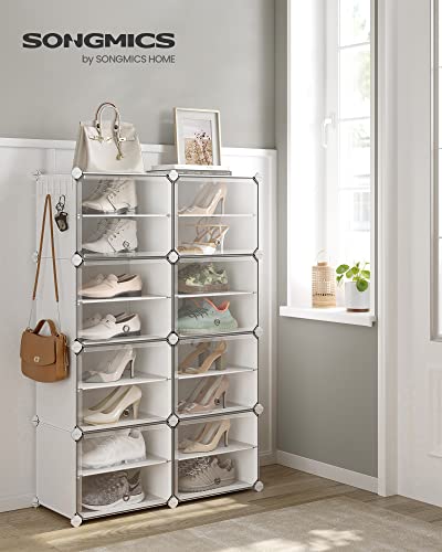 SONGMICS 8-Tier Shoe Rack with Doors - 32-Pair Storage, Cloud White & Transparent Variation