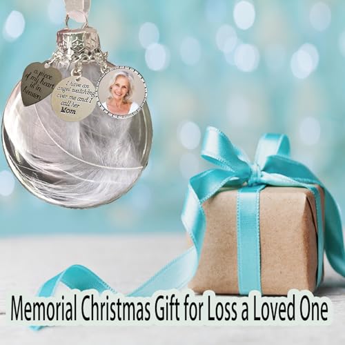 Sympathy Gifts for Loss of Mom,Clear Christmas Memorial Ornament Feather Ball, A Piece of My Heart is in Heaven,Christmas Tree Remembrance Hanging Pendant 3.15 inch (Mom)