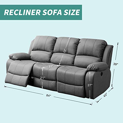 Light Gray 3-Seater Recliner Sofa Cover - 8-Piece Stretch Jacquard Fitted Slipcover with Side Pocket