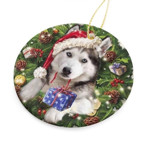 Husky Dog Christmas Ornament Style-3 – Double-Sided 3in Acrylic Xmas Tree Decoration