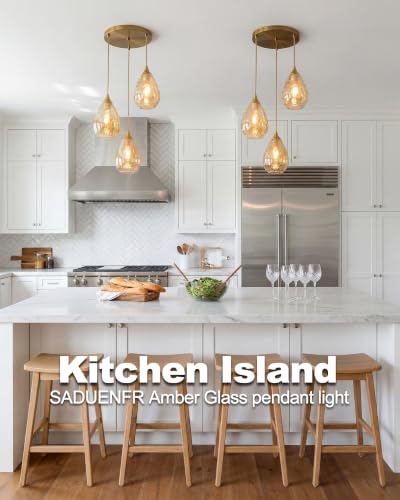 3-Light Pendant Lighting Fixture for Dining Room Modern Amber Glass Chandelier