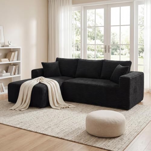 92.5" Modular L-Shaped Couch with Deep Seats & Removable Cover - Black