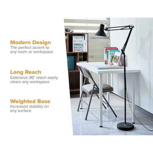 Bostitch Office VLF100F Swing Arm Metal Floor Lamp, 72" Tall with