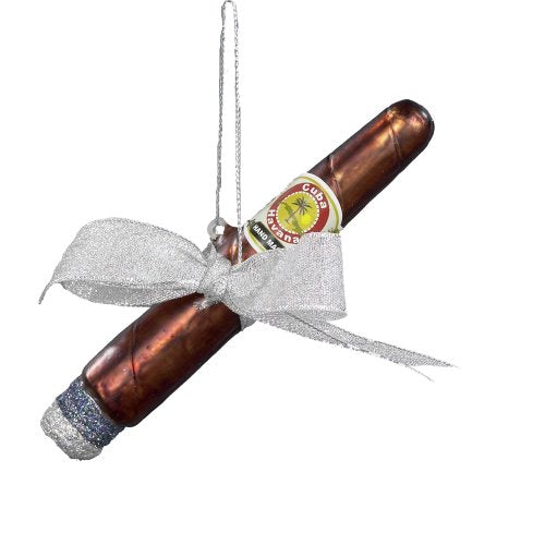 Kurt Adler Noble Gems 5in Glass Cigar Ornament with Bow