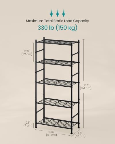 5-Tier Steel Wire Shelving Unit - 23.6 W x 56.7 H Storage Rack with Matte Black Finish